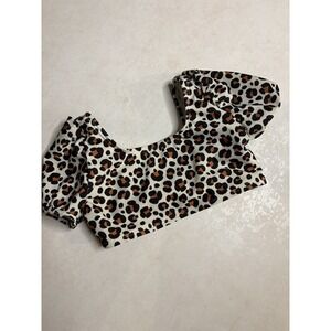 Cat & Jack Girls Leopard Print Puff Sleeve Bikini Swim Top Size S 6/7 Brown Tan